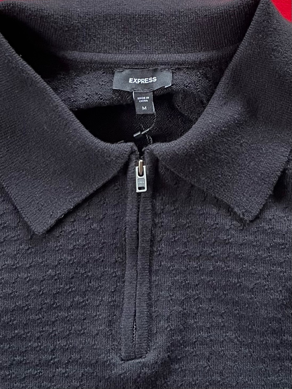 Express Black Short-Sleeve Knit Polo with Zip Collar - Picture 6 of 8